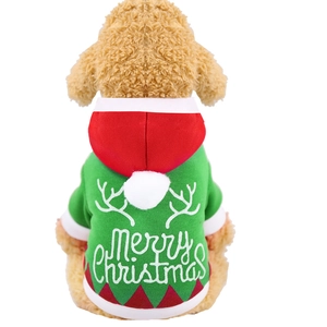 Sweat à capuche de Noël pour chien rouge et vert avec texte et bois de renne décoratifs