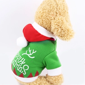 Sweat à capuche de Noël pour animaux en vert avec capuche rouge et motif de renne