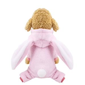 Pink coral fleece pet jumpsuit with long rabbit ears and cute tail for small dogs