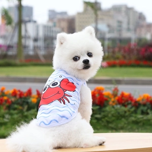 Detalle del chaleco de malla transpirable para mascotas con estampado de cangrejo