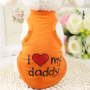 Orange pet vest for small dogs and cats with I love my daddy heart print design