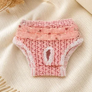 Ademende roze hondenhygiënebroek met bloemen chiffon lint voor kleine honden en katten
