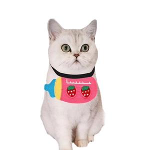 Pink knitted baby bottle pet bib with strawberry embroidery for small cats and dogs