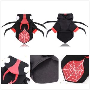 Detail view of spider pet costume showing fleece lining and cobweb pattern on back