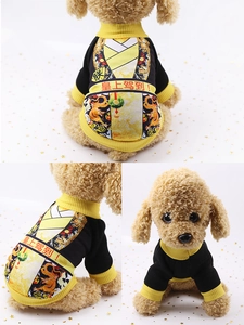 Detail of pet hoodie with royal golden dragon embroidery and Chinese emperor theme