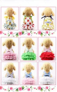 Detailed color display of striped fruit patterns and mesh bow tutu dresses for pet dogs