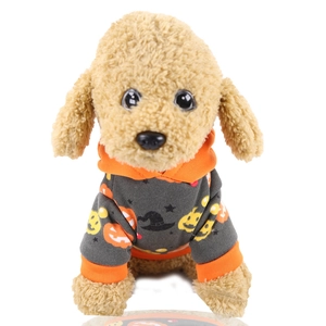 Halloween pumpkin dog hoodie with orange trim and wizard hat prints for pets