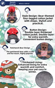 Detail view of thickened double-layer winter pet clothes with warm lining and button closure