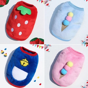 Gilet per Animali in Caldo Pile di Corallo Vestiti per Cani Piccoli Gatti Simpatico Design a Fragola Gelato Campana Abbigliamento per Cuccioli Autunno Inverno
