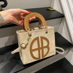 Women Retro PU Leather Canvas Patchwork Crossbody Bag Fashion Small Square Tote Bag With Adjustable Strap Commuting Handbag