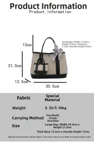 Detailed size chart showing canvas tote bag dimensions and small matching coin purse