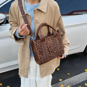 Modische Leopard-Print Einkaufstasche mit gewebten Seiten und verstellbarem Schultergurt