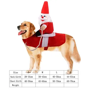 Size chart for golden retriever Santa costume featuring neck and chest measurements