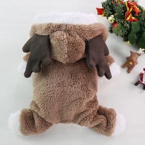 Combinaison de Noël pour animal en polaire corail marron avec décor de bois de renne