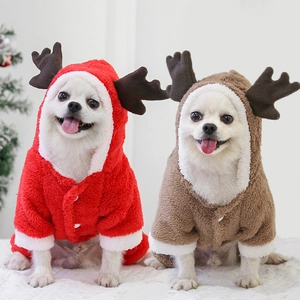 Sweats à capuche renne de Noël pour chiens en polaire rouge et marron pour animaux