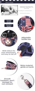 Detail view of denim dog harness with adjustable buckle and durable nylon webbing