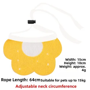Detail of yellow flower pet bib with adjustable strap and buckle for small pets