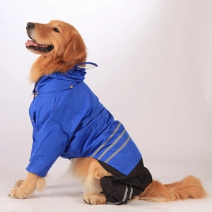 Waterproof Outdoor Pet Dog Raincoat For Large Dogs Reflective Four Leg Hooded Dog Rain Jacket PU Synthetic Fabric Pet Apparel