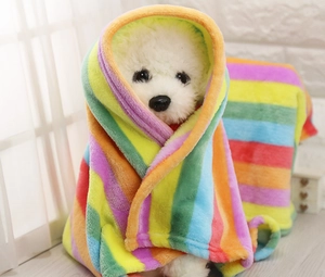 Coperta arcobaleno in flanella per animali con morbida trama su manichino cane