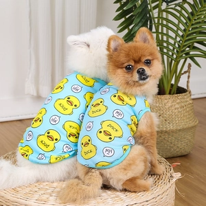 Breathable mesh dog vest with yellow duck patterns for small pets in light blue