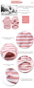 Détails du t-shirt rayé rose et blanc pour chien avec col montant élastique et tissu côtelé