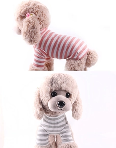 Détails des t-shirts rayés roses et gris pour chiens avec coupe élastique ajustée