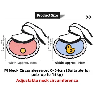 Detailed size chart for adjustable knitted pet bib with lace trim and strap