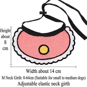 Pink knitted pet bib with white lace trim and yellow pattern for small dogs and cats