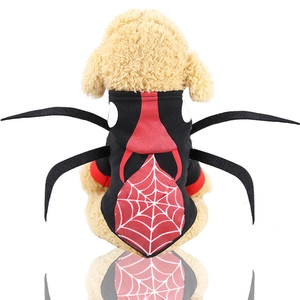 Black spider pet hoodie with red web pattern and 3D legs for dog Halloween costume
