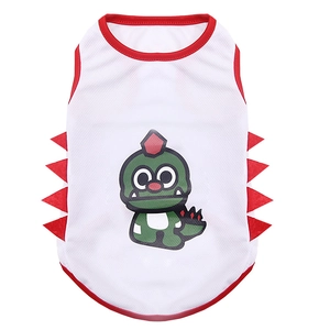 Close-up of mesh pet vest showing breathable fabric and cartoon dinosaur print