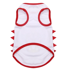 Close-up of white mesh pet vest featuring red trim and soft dinosaur-style 3D spine details