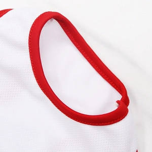 Breathable white mesh pet vest with red elastic trim for dogs and cats outdoors