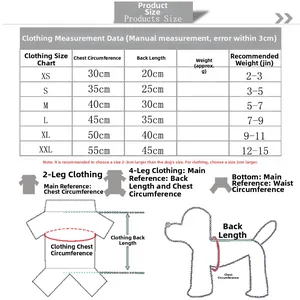 Size chart for coral fleece pet clothes showing chest and back length measurements