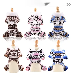 Winter coral fleece pet pajamas featuring festive reindeer and snowflake patterns