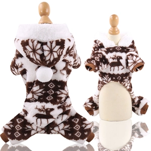 Winter pet coral fleece reindeer jumpsuit for dogs and cats with warm hooded design