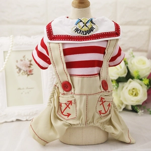 Detail view of nautical style pet outfit with red anchor embroidery and sailor badge