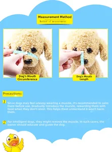 Detailed measurement guide for dog muzzle showing mouth circumference and length