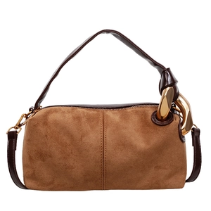 Sac à main Boston rétro en daim marron caramel avec poignées marron foncé chic