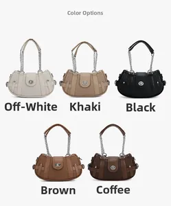 Detailed comparison of vintage style handbags in five colors with metal chain handles