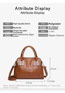 Detailed view of brown leather tote bag showing high-quality texture and dimensions