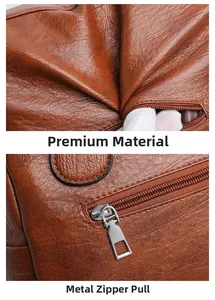 Close-up of premium brown lychee texture leather and high-quality silver metal hardware