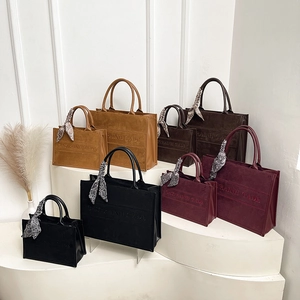 Frosted large capacity tote bags with silk scarves and letter embossing in multiple colors