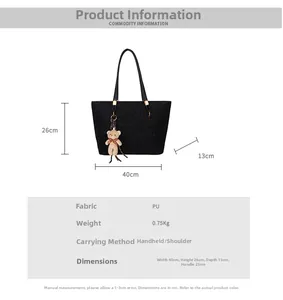 Detailed size specifications of the leopard print tote bag with bear charm