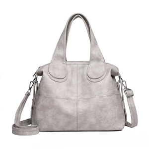Minimalistische hellgraue Handtasche mit Kreuzstich und abnehmbarem Schultergurt, großes Volumen