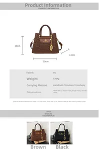 Spécifications de taille pour grand sac à main léopard en cuir PU avec pendentif feuille