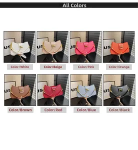 Collection of crescent handbags in eight colors with litchi grain texture and gold hardware