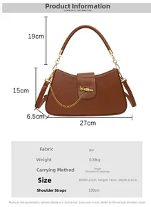 Detailed size specifications for the brown PU leather saddle bag with gold hardware
