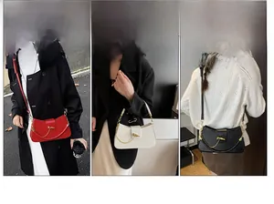 Chic women's crossbody box bag in red, white and black colors with gold chain details