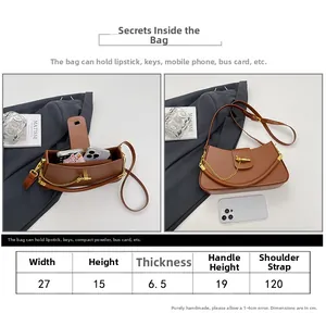 Size guide for brown crossbody box bag showing dimensions and capacity details