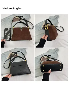 Multi-angle view of vintage quilted bucket bag with gold hardware and studded bottom